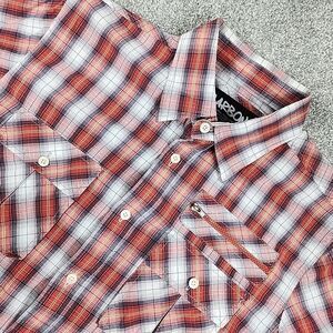 Carbon Short Sleeve Button Up Shirt Classic Fit Red Plaid Men's Medium 2 Pockets